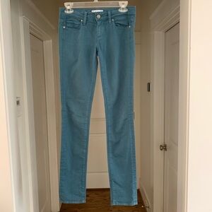 Paige Premium Denim Skyline Ankle Peg Skinny Stretch Jeans Solid Green 25